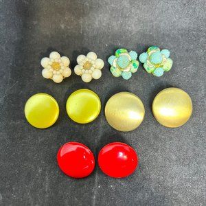 Lot of 5 Gold Tone Clip On Button/Cluster Earrings (3541)